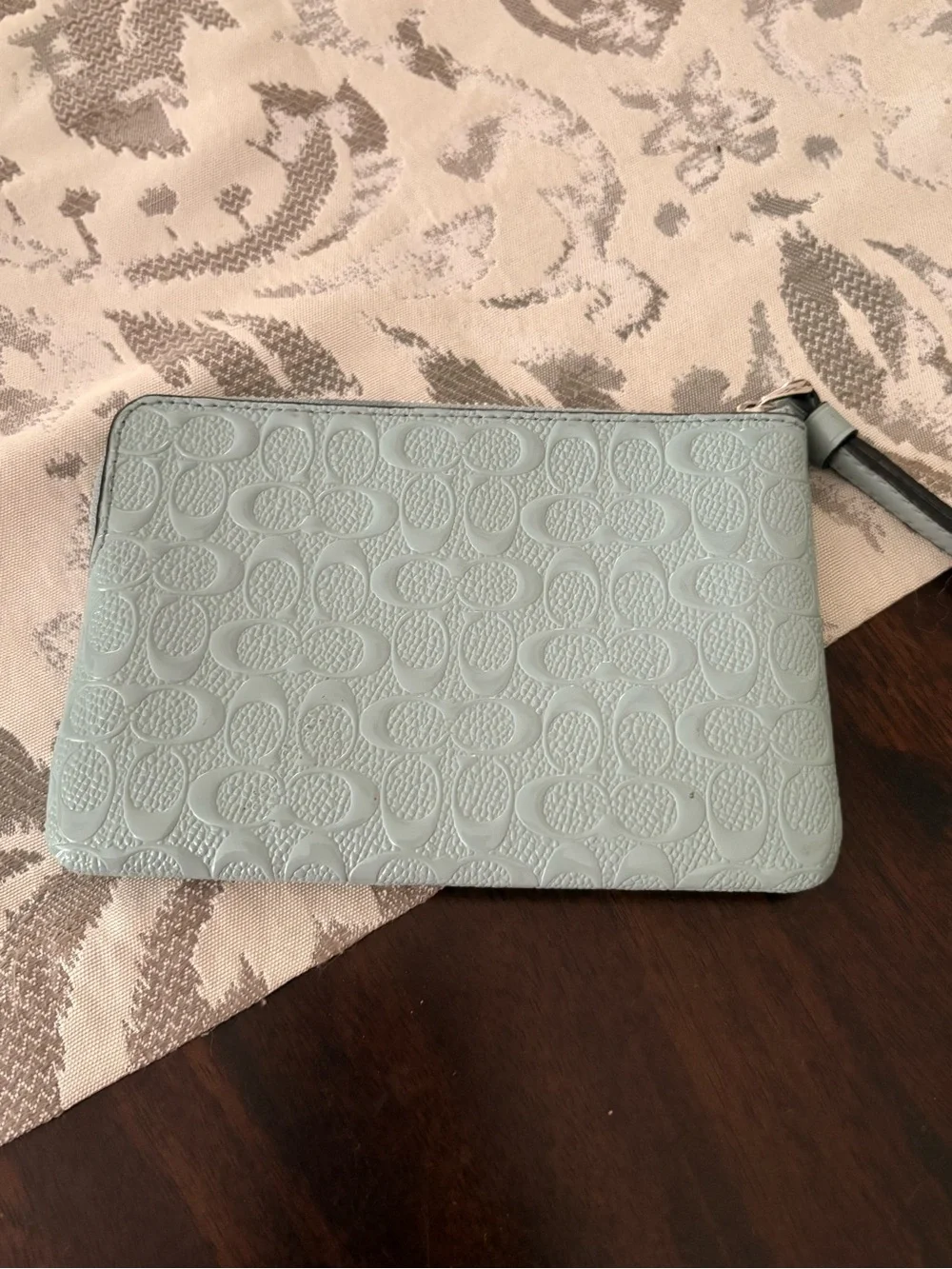 Coach Light Blue Embossed Signature Wristlet